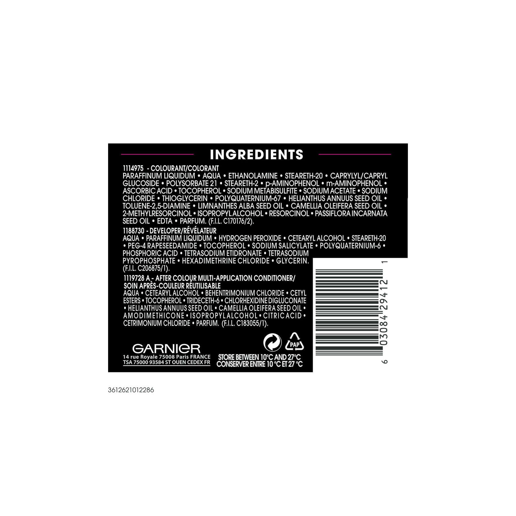 garnier hair dye olia 90 light blonde 603084294121 ingredientlist